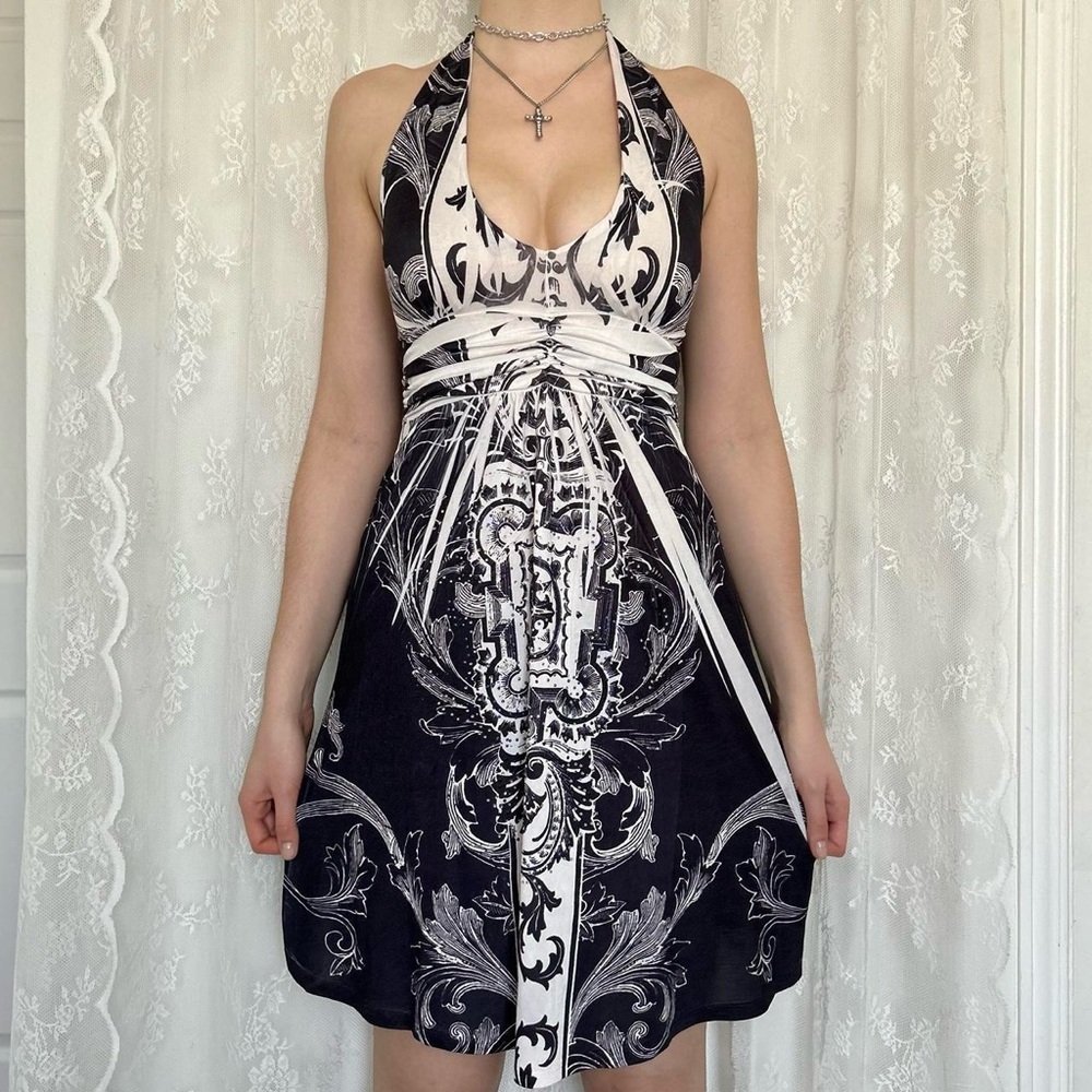 Cyber Y2K Mall Goth Whimsygoth Grey & White Dress